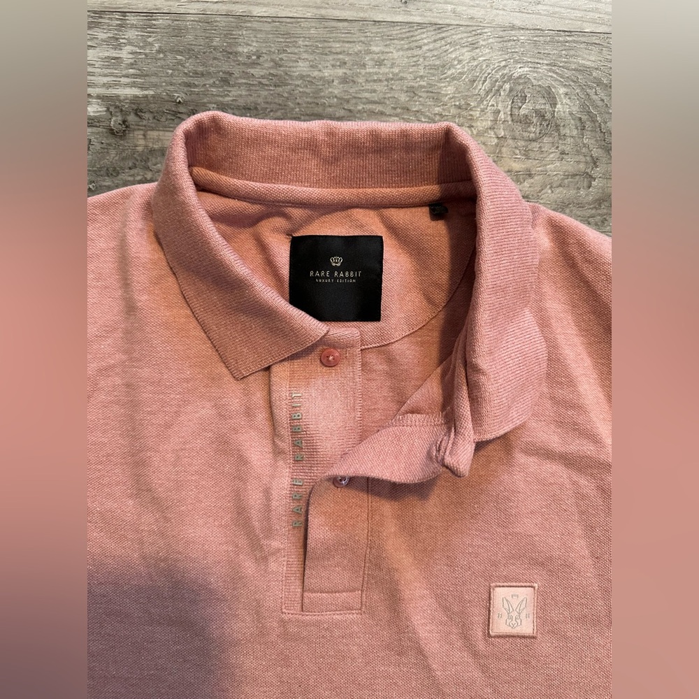 RARE RABBIT LUXURY EDITION MELANGE COTTON POLO GAMOR DUSKY PINK SIZE MEDIUM LOGO - Picture 7 of 9